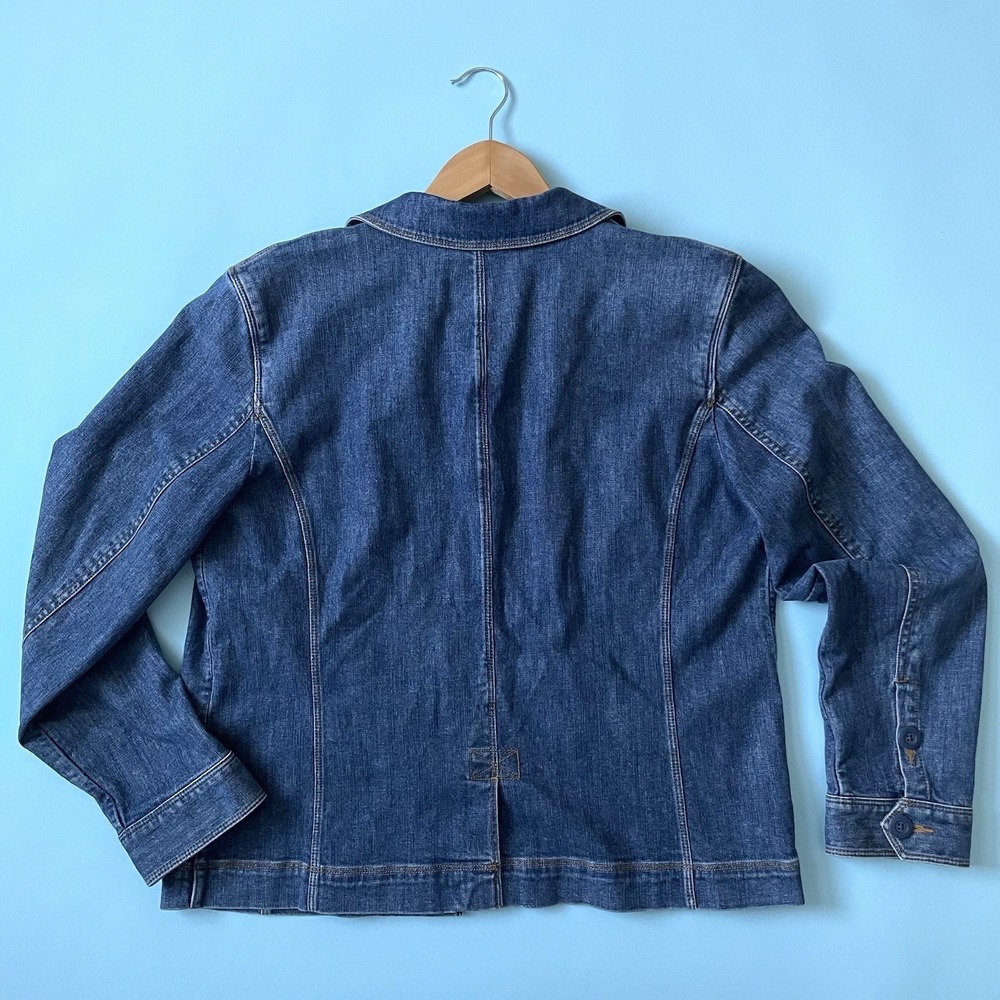 L.L. Bean Women's Denim Utility Chore Jacket Blue Cotton Stretch Petite Medium M - Picture 12 of 12